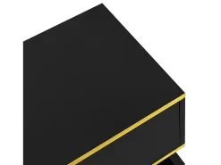 Móvel TV com 3 gavetas e 1 nicho, LED incluído, lacado preto brilhante e faixa dourada - 180x38x45cm