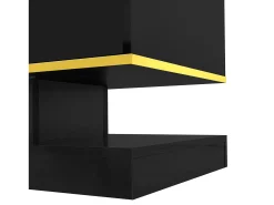 Móvel TV com 3 gavetas e 1 nicho, LED incluído, lacado preto brilhante e faixa dourada - 180x38x45cm