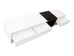 Móvel TV com 3 gavetas e 5 nichos, corpo em lacado branco e preto