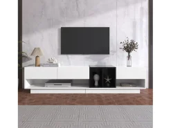 Móvel TV com 3 gavetas e 5 nichos, corpo em lacado branco e preto