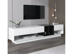 Móvel TV com 3 gavetas e 5 nichos, corpo em lacado branco e preto
