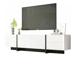 Móvel TV com 2 gavetas e 3 portas - 190 x 35 x 45 cm - Madeira MDF e aglomerado - Branco + preto