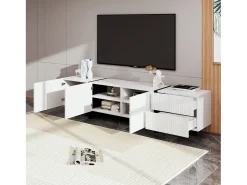 Móvel TV com 2 gavetas e 3 portas - 190 x 35 x 45 cm - Madeira MDF e aglomerado - Branco + preto