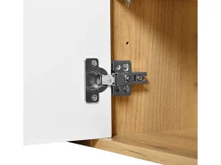 Móvel TV com 3 gavetas e 3 portas, móvel TV suspenso em madeira natural clara e acabamento branco - 171,5x35x47cm