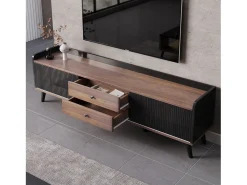 Móvel TV com 2 gavetas e 2 portas de correr - estilo moderno - cores: preto e natural
