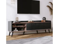 Móvel TV com 2 gavetas e 2 portas de correr - estilo moderno - cores: preto e natural