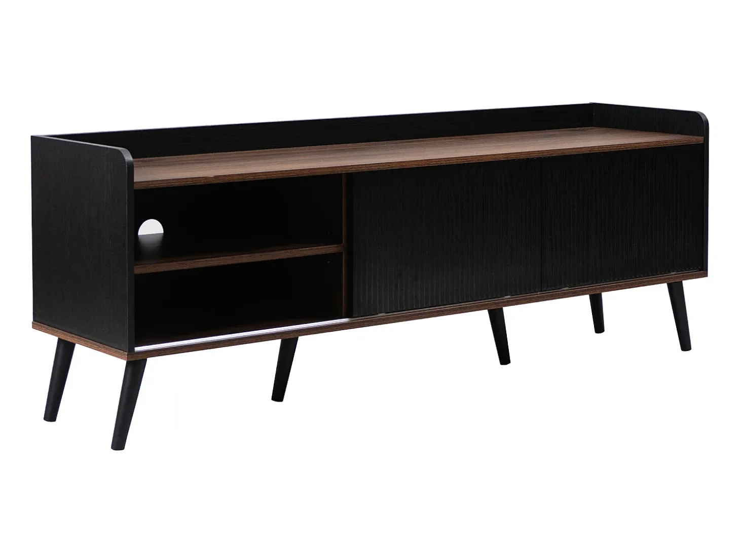Móvel TV com 2 gavetas e 2 portas de correr - estilo moderno - cores: preto e natural