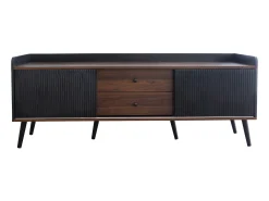 Móvel TV com 2 gavetas e 2 portas de correr - estilo moderno - cores: preto e natural