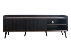 Móvel TV com 2 gavetas e 2 portas de correr - estilo moderno - cores: preto e natural