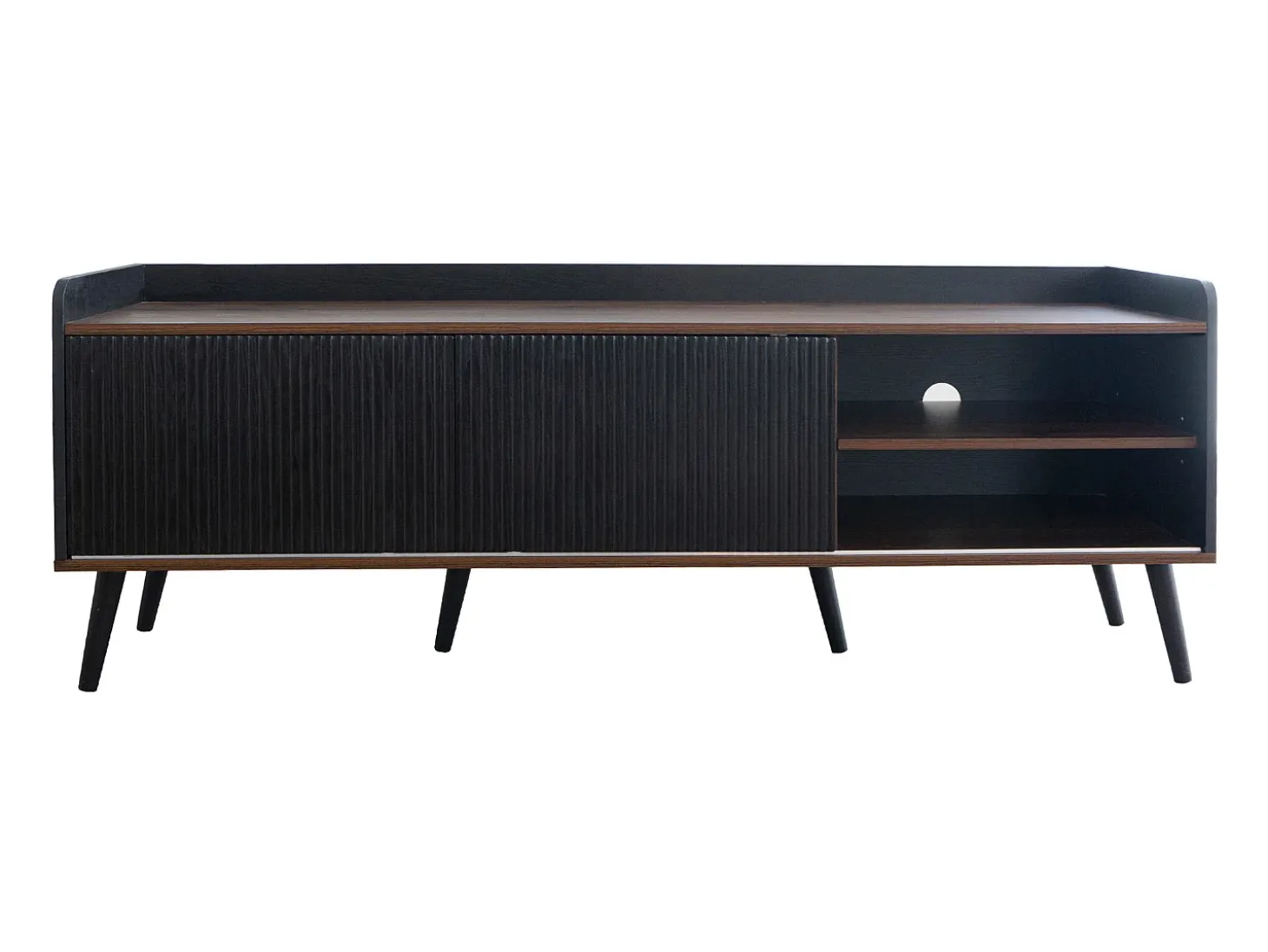 Móvel TV com 2 gavetas e 2 portas de correr - estilo moderno - cores: preto e natural