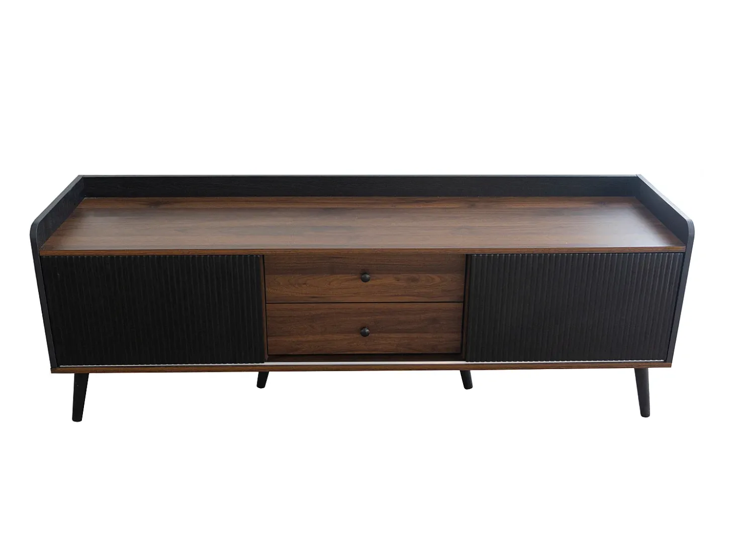 Móvel TV com 2 gavetas e 2 portas de correr - estilo moderno - cores: preto e natural