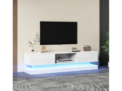 Móvel TV com 2 gavetas e compartimento aberto - 160 x 35 x 40,5 cm - LEDs - Aglomerado - Branco brilhante