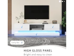 Móvel TV com 2 gavetas e compartimento aberto - 160 x 35 x 40,5 cm - LEDs - Aglomerado - Branco brilhante