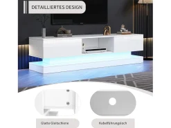 Móvel TV com 2 gavetas e compartimento aberto - 160 x 35 x 40,5 cm - LEDs - Aglomerado - Branco brilhante