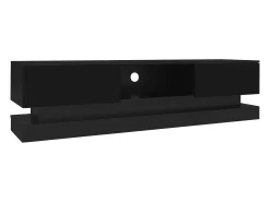 Móvel TV com 2 gavetas e compartimento aberto - 160 x 35 x 40,5 cm - LEDs - Aglomerado - Preto brilhante