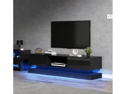 Móvel TV com 2 gavetas e compartimento aberto - 160 x 35 x 40,5 cm - LEDs - Aglomerado - Preto brilhante
