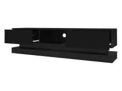 Móvel TV com 2 gavetas e compartimento aberto - 160 x 35 x 40,5 cm - LEDs - Aglomerado - Preto brilhante