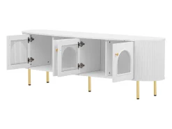 Móvel TV com 4 portas - 170 x 35 x 55 cm - LEDs - MDF e pés de metal dourado - Branco