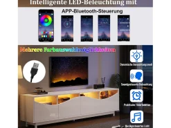 Móvel TV com 4 portas - 175 x 38 x 51 cm - LEDs - Madeira MDF e vidro temperado - Branco brilhante