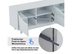 Móvel TV com 4 portas - 175 x 38 x 51 cm - LEDs - Madeira MDF e vidro temperado - Branco brilhante