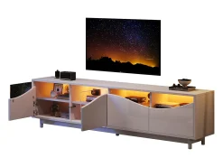 Móvel TV com 4 portas - 175 x 38 x 51 cm - LEDs - Madeira MDF e vidro temperado - Branco brilhante