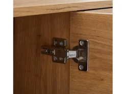 Móvel TV com 2 portas, 2 gavetas e 2 nichos, madeira e preto