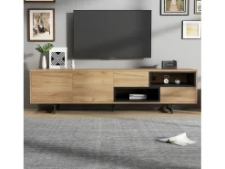 Móvel TV com 2 portas, 2 gavetas e 2 nichos, madeira e preto