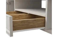 Móvel TV com 6 portas, 2 gavetas e 2 nichos, LED incluído, em laca branca brilhante e acabamento em madeira - 145x30x51cm