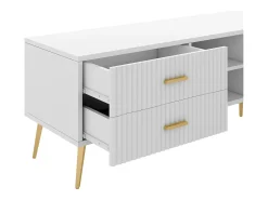 Móvel TV com 2 portas, 2 gavetas e 2 nichos - MDF - pés metálicos - branco