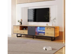 Móvel TV com 3 portas, 1 gaveta e 3 nichos - LEDs - Aglomerado e pés metálicos - Carvalho
