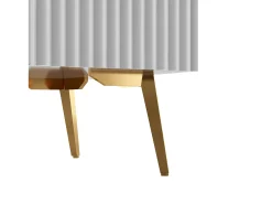 Móvel TV com 2 portas, 2 gavetas e 3 nichos, corpo branco, pés de metal dourado