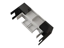 Móvel TV com 6 portas, 2 gavetas e 2 nichos, LED incluído, em laca brilhante preto e branco - 145x30x51cm