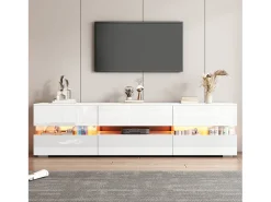 Móvel TV com 4 portas, 2 gavetas, compartimento aberto - 160 x 39 x 45 cm - Aglomerado - LEDs - Branco brilhante