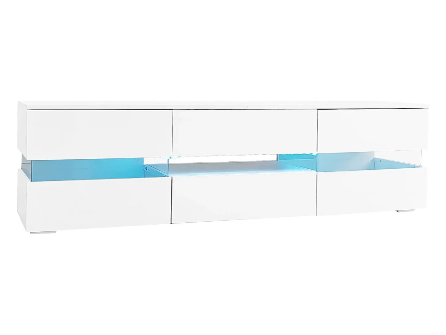 Móvel TV com 4 portas, 2 gavetas, compartimento aberto - 160 x 39 x 45 cm - Aglomerado - LEDs - Branco brilhante