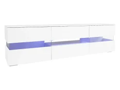 Móvel TV com 4 portas, 2 gavetas, compartimento aberto - 160 x 39 x 45 cm - Aglomerado - LEDs - Branco brilhante