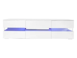 Móvel TV com 4 portas, 2 gavetas, compartimento aberto - 160 x 39 x 45 cm - Aglomerado - LEDs - Branco brilhante