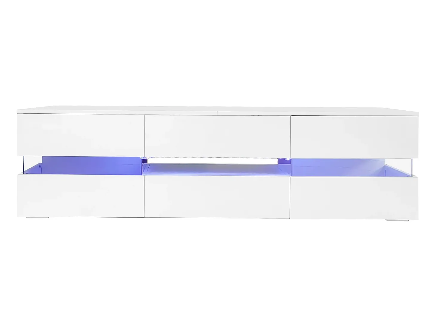 Móvel TV com 4 portas, 2 gavetas, compartimento aberto - 160 x 39 x 45 cm - Aglomerado - LEDs - Branco brilhante