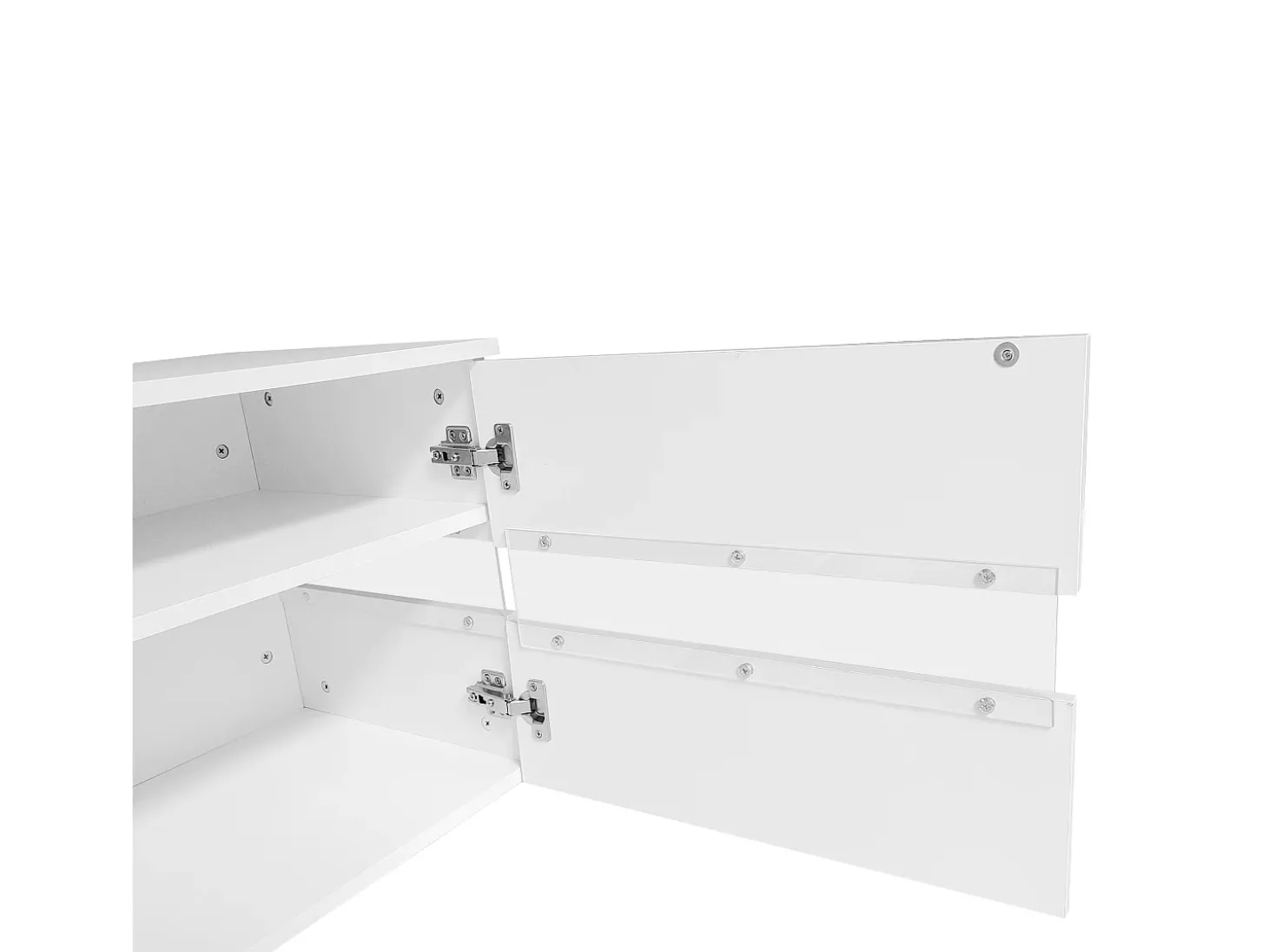 Móvel TV com 4 portas, 2 gavetas, compartimento aberto - 160 x 39 x 45 cm - Aglomerado - LEDs - Branco brilhante