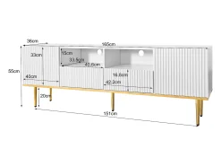 Móvel TV com 2 portas, 2 gavetas e 2 nichos, corpo ranhurado na cor branca com detalhes dourados - 165x36x55cm