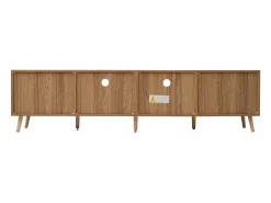 Móvel TV com 2 portas, 2 gavetas e 2 nichos - madeira maciça - cor natural - 200 x 37 x 49 cm