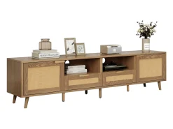 Móvel TV com 2 portas, 2 gavetas e 2 nichos - madeira maciça - cor natural - 200 x 37 x 49 cm