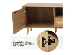 Móvel TV com 2 portas, 2 gavetas e 2 nichos - madeira maciça - cor natural - 200 x 37 x 49 cm