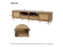 Móvel TV com 2 portas, 2 gavetas e 2 nichos - madeira maciça - cor natural - 200 x 37 x 49 cm