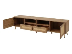 Móvel TV com 2 portas, 2 gavetas e 2 nichos - madeira maciça - cor natural - 200 x 37 x 49 cm
