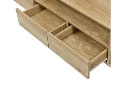Móvel TV com 6 portas, 2 gavetas e 3 nichos com LED, branco brilhante e luz natural