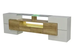 Móvel TV com 6 portas, 2 gavetas e 3 nichos com LED, branco brilhante e luz natural