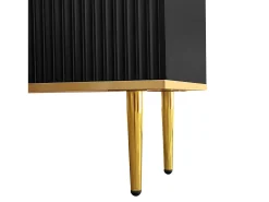 Móvel TV com 2 portas, 2 gavetas e 2 nichos, corpo ranhurado na cor preta com detalhes dourados - 165x36x55cm