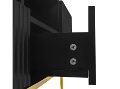 Móvel TV com 2 portas, 2 gavetas e 2 nichos, corpo ranhurado na cor preta com detalhes dourados - 165x36x55cm