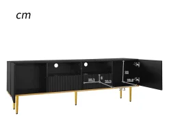 Móvel TV com 2 portas, 2 gavetas e 2 nichos, corpo ranhurado na cor preta com detalhes dourados - 165x36x55cm