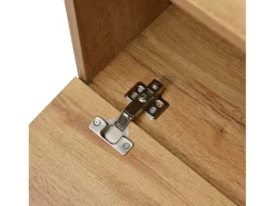 Móvel TV com 2 portas, 2 gavetas e 2 nichos, em preto e folheado de madeira natural